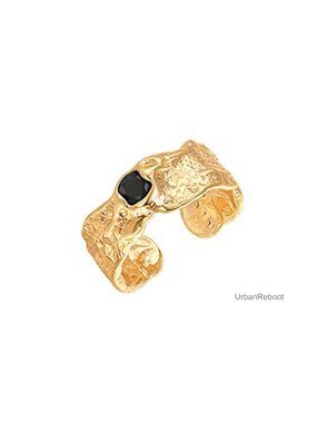 18K Gold Plated Chunky Knuckle Rings Stacking Midi Thumb Finger Rings Black